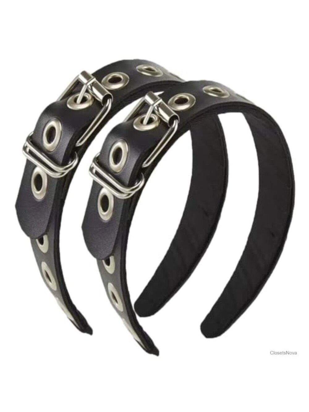 Punk Gothic Faux Leather Belt Buckle Headband Set Hair Accessories